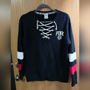 PINK Victoria's Secret Black Sweater with White Logo Trim